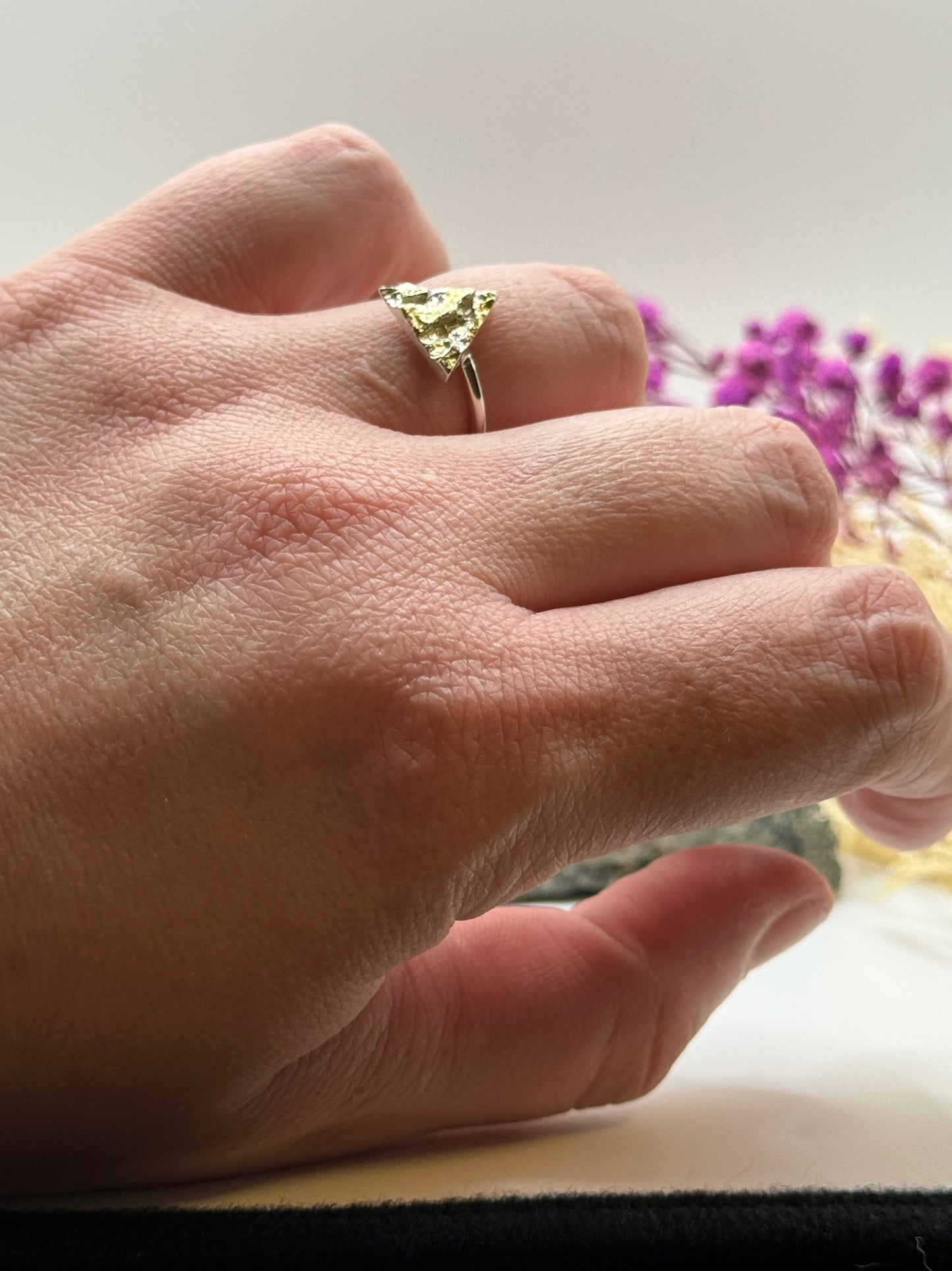 Gold Lichen Triangle Ring