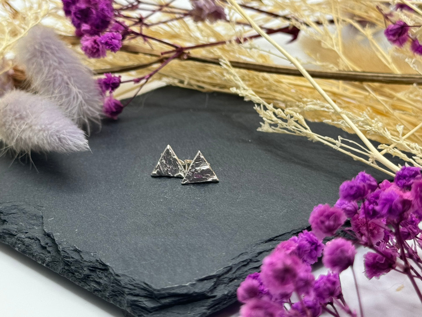 Silver Lichen Triangle Studs