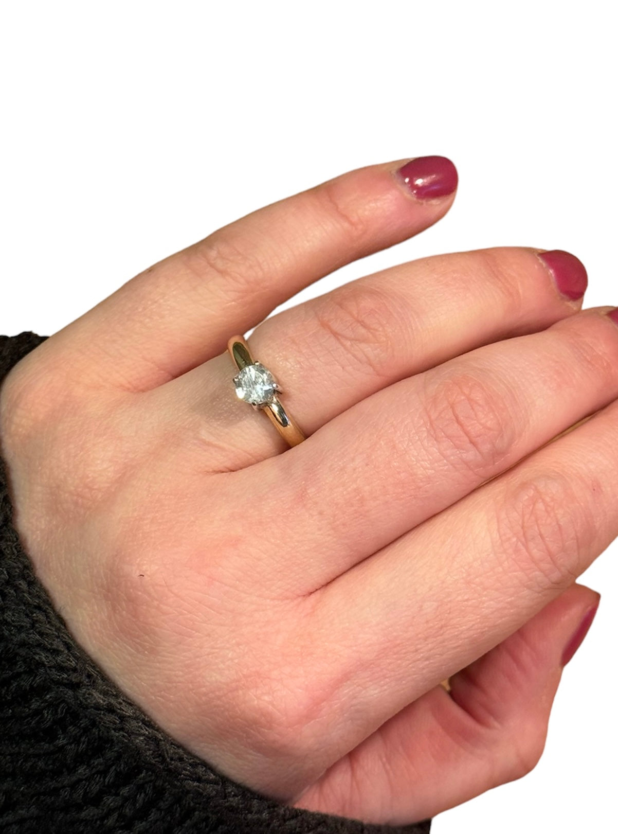 Gold Ring with Silver Claw Set False Diamond