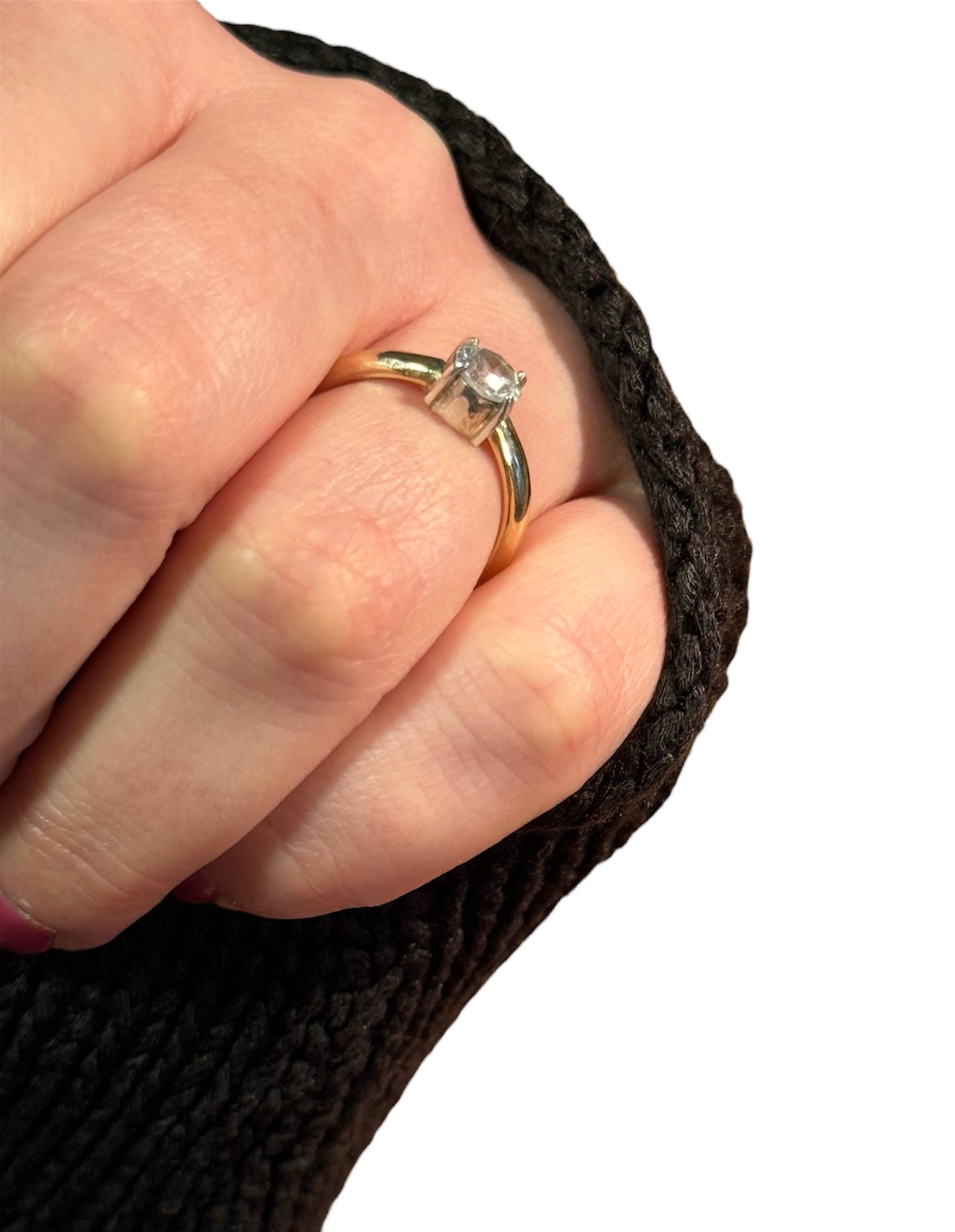 Gold Ring with Silver Claw Set False Diamond