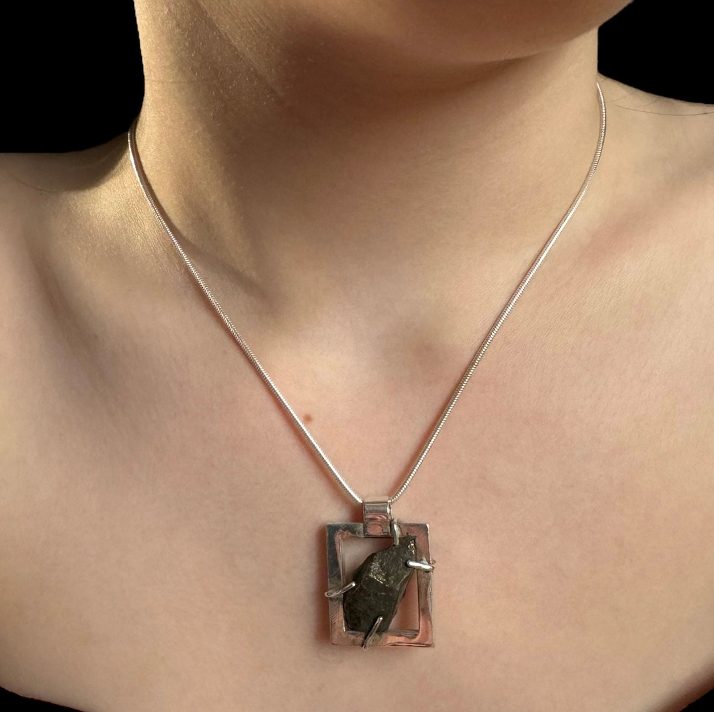 Silver Frame Rock Pendant