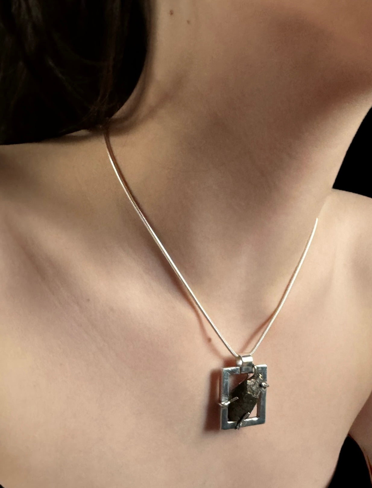 Silver Frame Rock Pendant