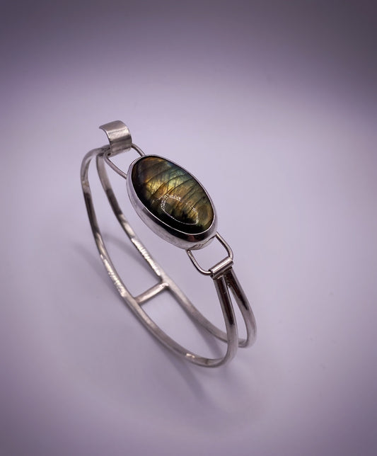 Labradorite Torque Silver Bangle