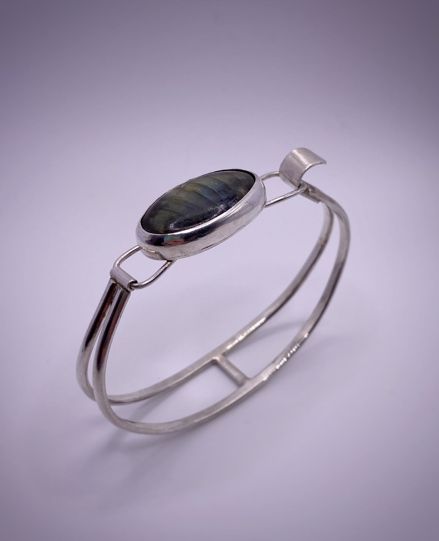 Labradorite Torque Silver Bangle