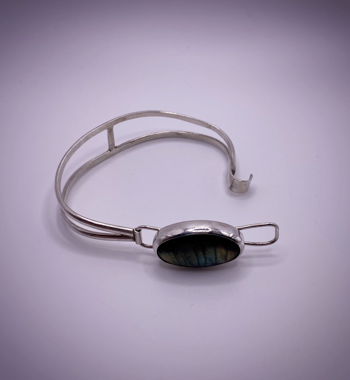 Labradorite Torque Silver Bangle