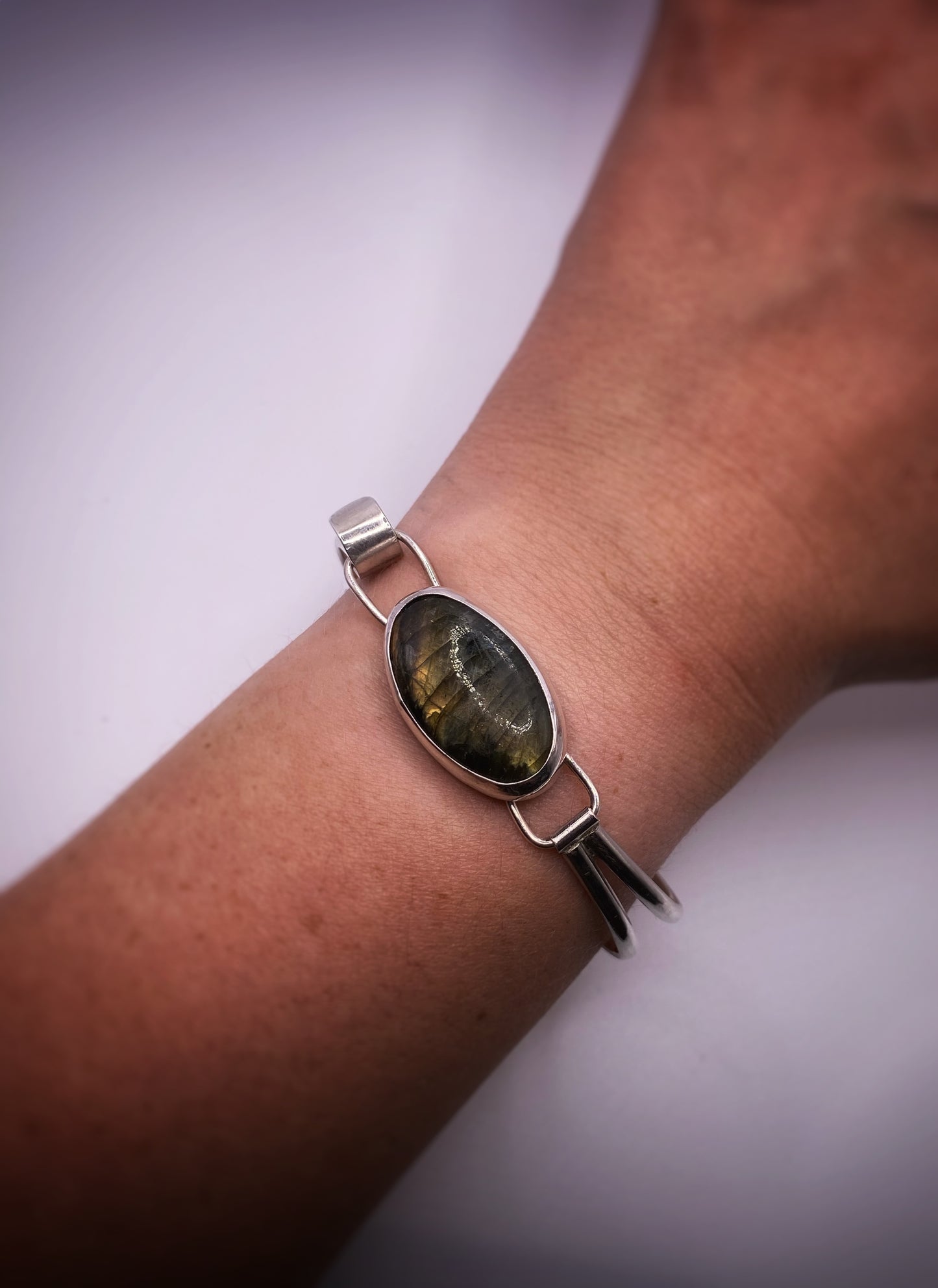 Labradorite Torque Silver Bangle