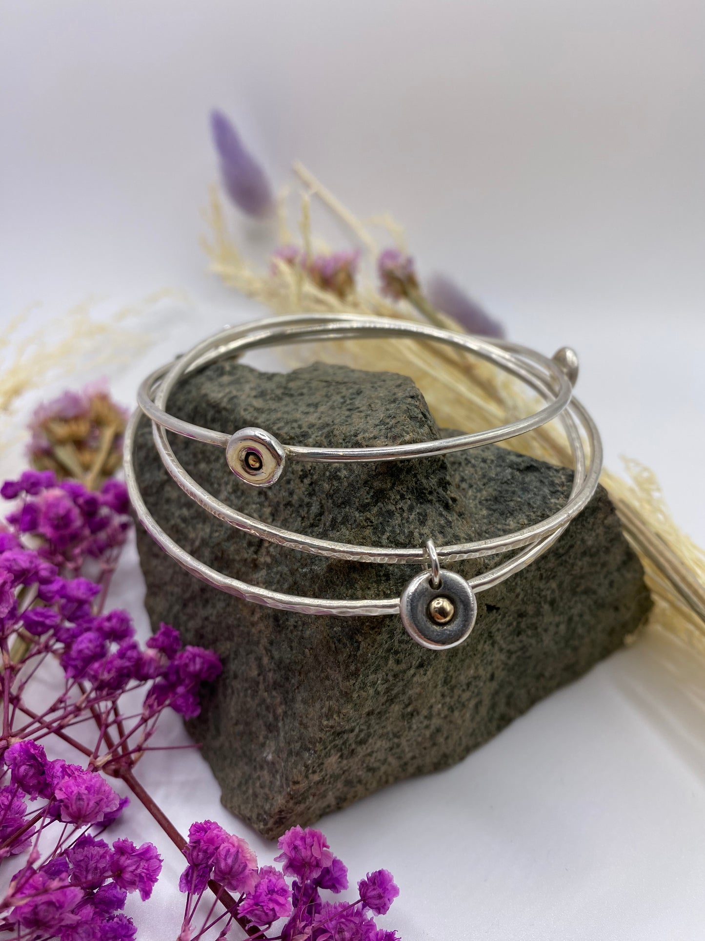 Silver and Gold Nugget - 3 Bangle Set