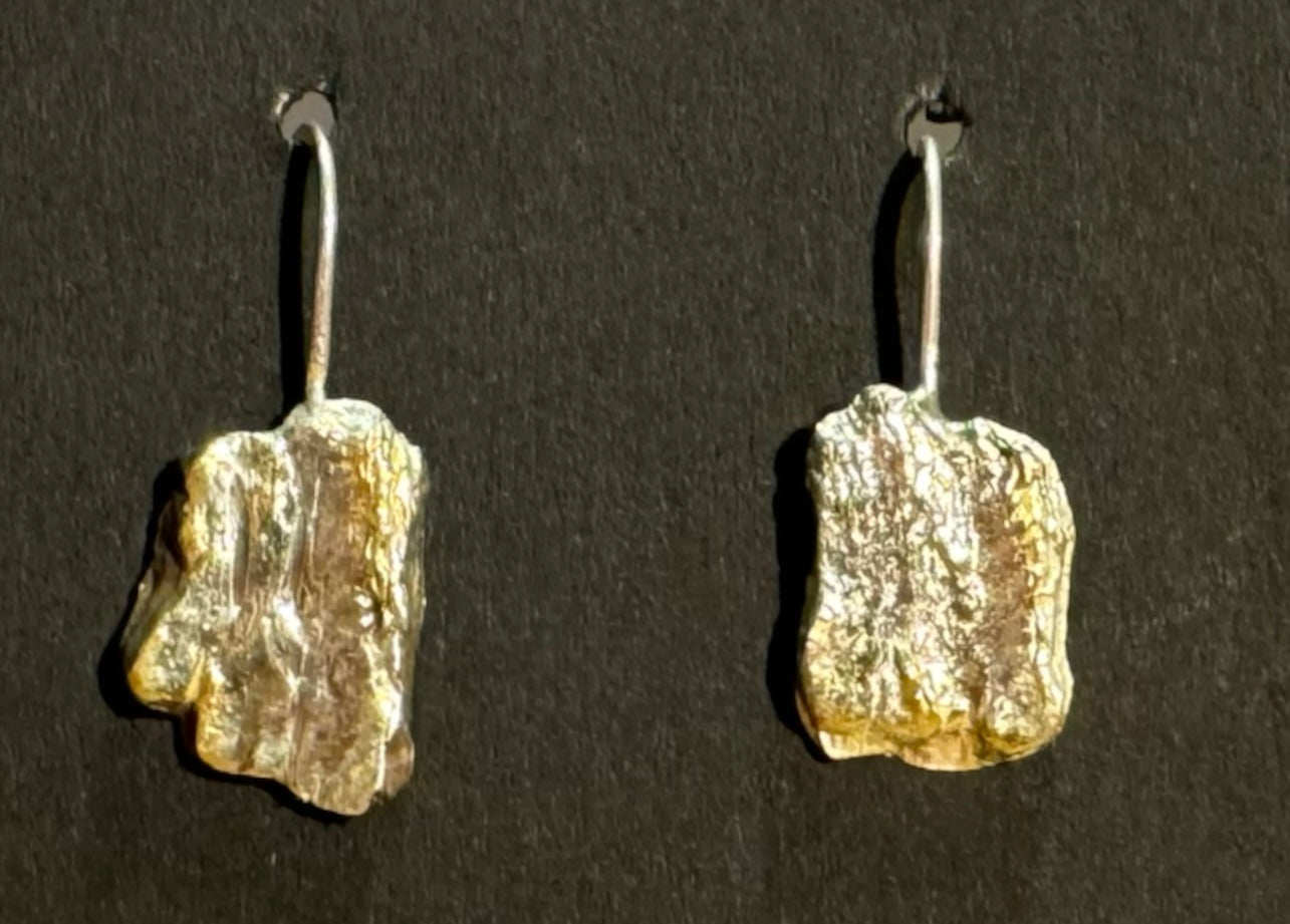 Wooden Gold and Silver Drop Earrings